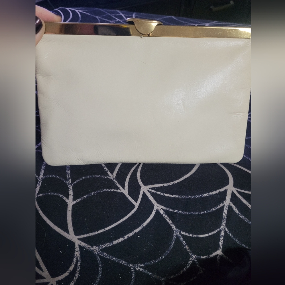 Chic White Leather Bag with Gold Accents9x6